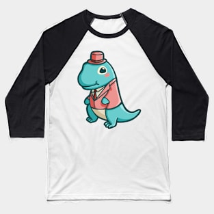 Cute T-Rex Gentleman Dino in Hat Dinosaur Baseball T-Shirt